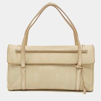 Pre Owned Cartier Gold Fabric and Leather Happy Birthday Cabochon Flap Bag
