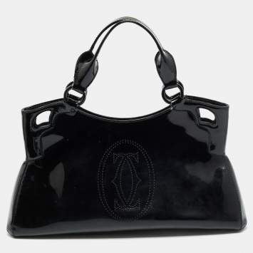 Pre Owned Cartier Black Patent Leather Small Marcello De Cartier Bag