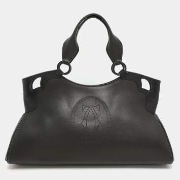 Pre Owned Cartier Black/Graphite Karung And Leather Medium Marcello de Cartier Bag