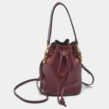 Pre Owned Fendi Red Leather Mini Mon Tresor Drawstring Bucket Bag