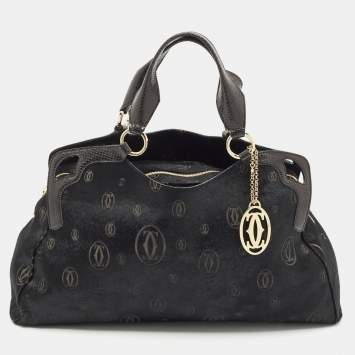 Cartier Black Calf Hair and Snakeskin Leather Large Marcello de Cartier Bag