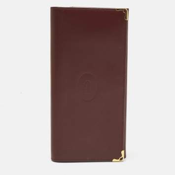 Pre Owned Cartier Burgundy Leather Must De Cartier Bi Fold Long Wallet