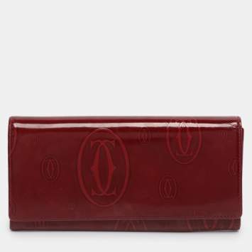 Pre Owned Cartier Maroon Patent Leather Happy Birthday Continental Wallet