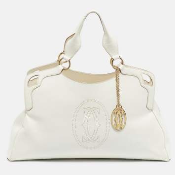 Pre Owned Cartier White Leather Large Marcello de Cartier Bag