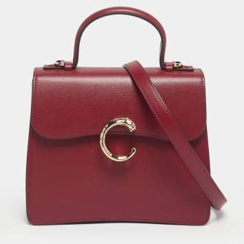 Pre Owned Cartier Burgundy Leather Small Panthere C De Cartier Top Handle Bag