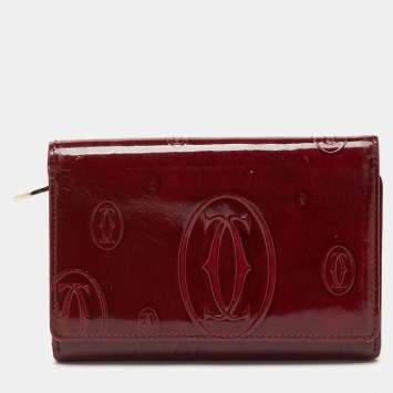 Pre Owned Cartier Burgundy Leather Happy Birthday Compact Wallet