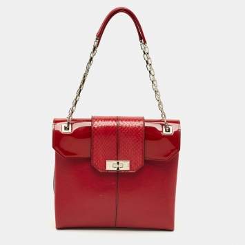 مملوكة مسبقًا Cartier Red Python, Patent and Leather Classic Feminine Line Chain Bag