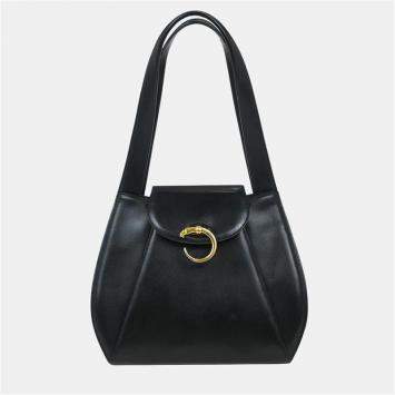 Pre Owned Cartier Black Leather Panthere Tote Handbag