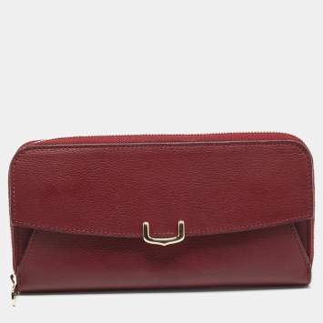 Pre Owned Cartier C De Cartier Burgundy Leather Zip Around Wallet