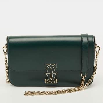مملوكة مسبقًا Cartier Double C de Cartier Green Leather Shoulder Bag