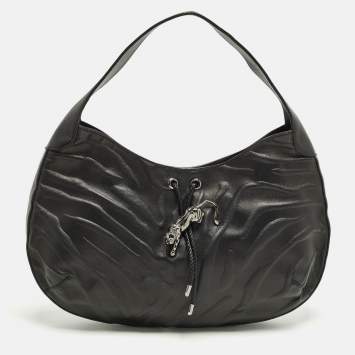 Pre Owned Cartier Panthere De Cartier Black Leather Hobo