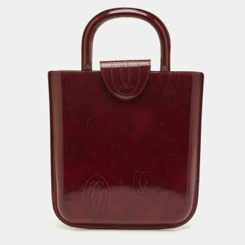 Pre Owned Cartier Happy Birthday Mini Burgundy Patent Leather Tote