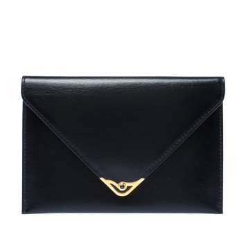 Pre Owned Cartier Black Leather Sapphire Line Flap Wallet
