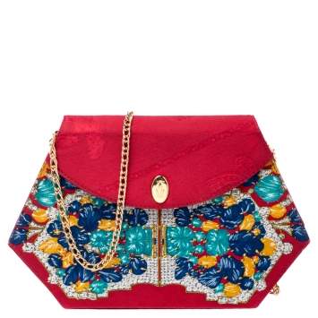 Pre Owned Cartier Red Floral Printed Fabric Chain Shoulder Bag