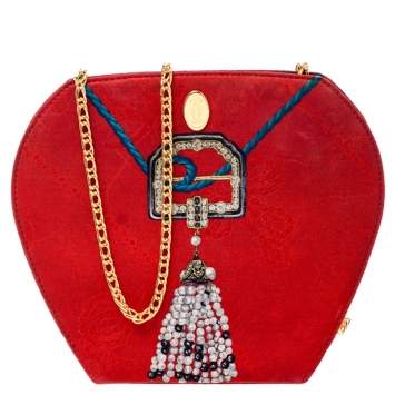 Pre Owned Cartier Red Printed Fabric Chain Clutch Bag