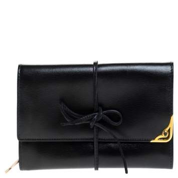 Pre Owned Cartier Black Leather Sapphire Line Jewelry Wallet