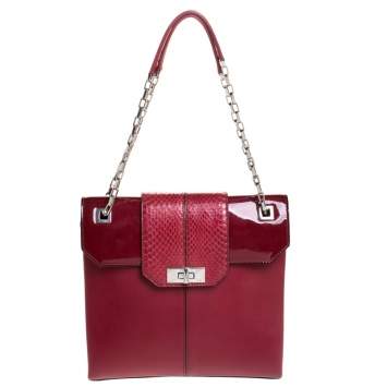 Pre Owned Cartier Red Leather/Patent Leather and Python Classic Feminine Line Chain Bag