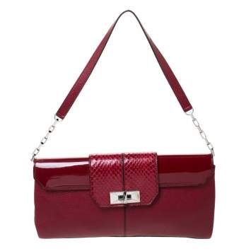 Pre Owned Cartier Red Leather and Python Shoulder Bag