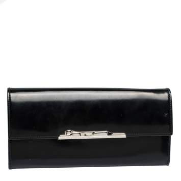 Pre Owned Cartier Black Patent Leather Flap Continental Wallet