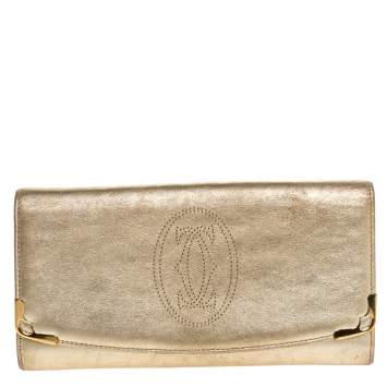 Pre Owned Cartier Gold Leather Marcello de Cartier Flap Wallet