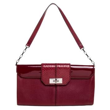 Pre Owned Cartier Red Leather and Python Classic Feminine Line Shoulder Bag