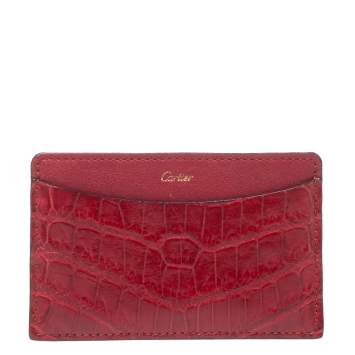 Pre Owned Cartier Red Crocodile Must De Cartier Card Holder