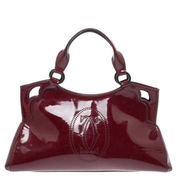 Pre Owned Cartier Red Patent Leather Small Marcello De Cartier Bag