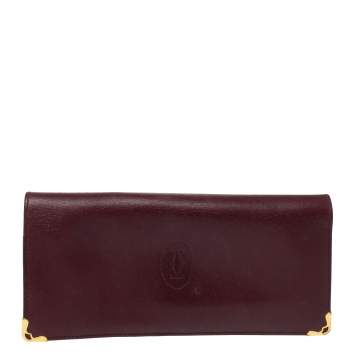 Pre Owned Cartier Maroon Leather Must De Cartier Wallet