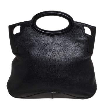 Pre Owned Cartier Black Leather Marcello de Cartier Tote