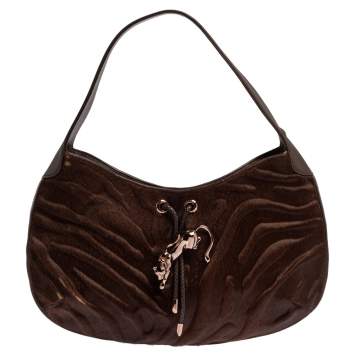 Pre Owned Cartier Brown Calfhair and Leather Small Panthere de Cartier Bag