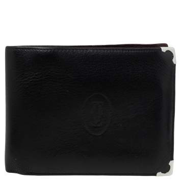 Pre Owned Cartier Black Leather Must De Cartier Bifold Wallet