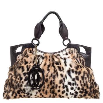 Pre Owned Cartier Brown Leopard Print Mink Fur and Leather Medium Marcello de Cartier Bag