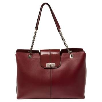 Pre Owned Cartier Red Leather Chain Tote