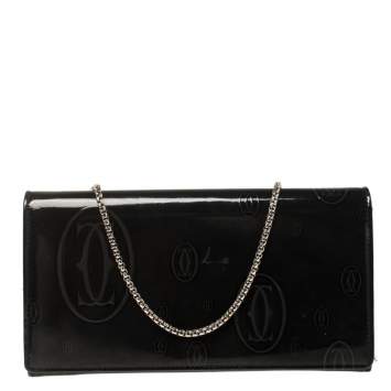 Pre Owned Cartier Dark Grey Patent Leather Happy Birthday Wallet On Chain