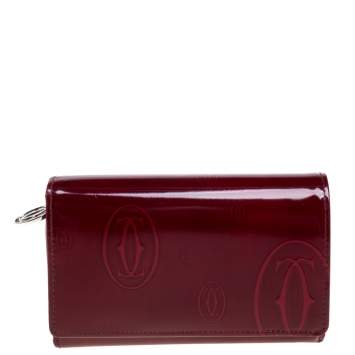 Pre Owned Cartier Red Patent Leather Happy Birthday Bifold Wallet