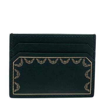 Pre Owned Cartier Green Leather Guirlande De Cartier Simple Card Holder