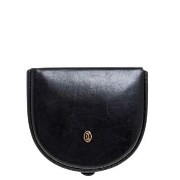 Pre Owned Cartier Black Leather Horseshoe Type Coin Purse 