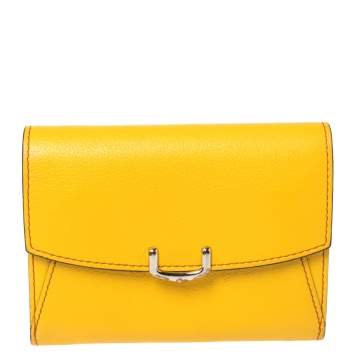Pre Owned Cartier Yellow Leather Small C de Cartier Compact Wallet 