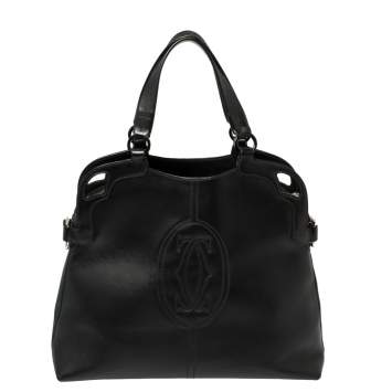 Pre Owned Cartier Black Leather Marcello de Cartier Tote