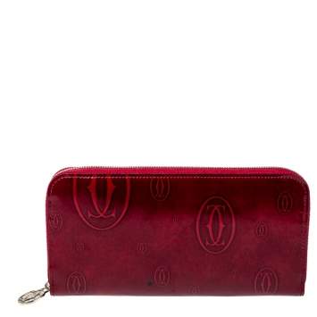 Pre Owned Cartier Red Leather Happy Birthday Zip Around Wallet