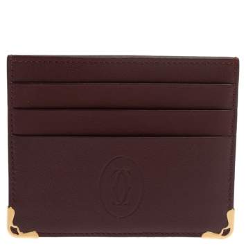 Pre Owned Cartier Burgundy Leather Simple Card Holder