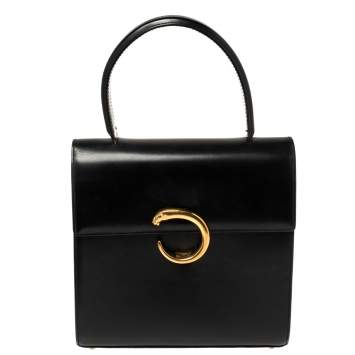 Pre Owned Cartier Black Leather Panthere Top Handle Bag