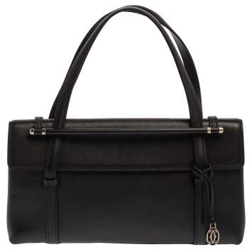 Pre Owned Cartier Black Leather Happy Birthday Cabochon Flap Bag