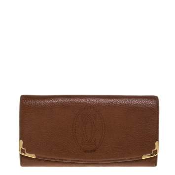 Pre Owned Cartier Brown Leather Marcello de Cartier Flap Wallet