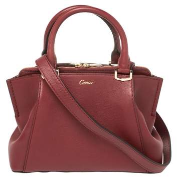 Pre Owned Cartier Maroon Leather Mini C de Cartier Satchel