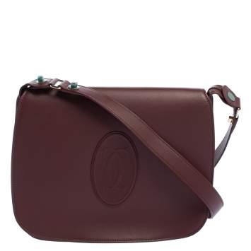 Pre Owned Cartier Burgundy Leather Medium Must de Cartier Flap Bag