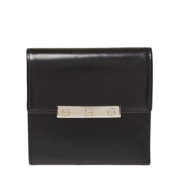 Pre Owned Cartier Black Leather Trifold Compact Wallet