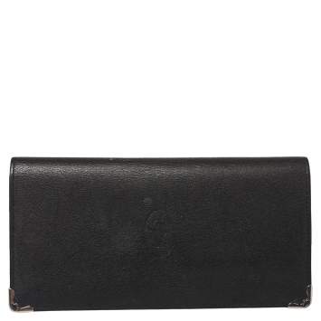 Pre Owned Cartier Black Leather Must De Cartier Zipped International Wallet