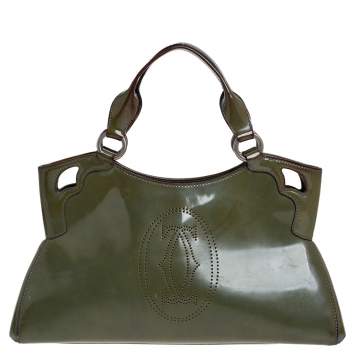 Pre Owned Cartier Green Patent Leather Small Marcello De Cartier Bag