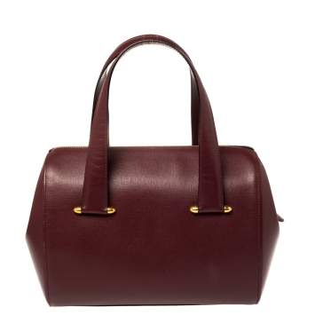 Pre Owned Cartier Burgundy Leather Zip Boston Bag